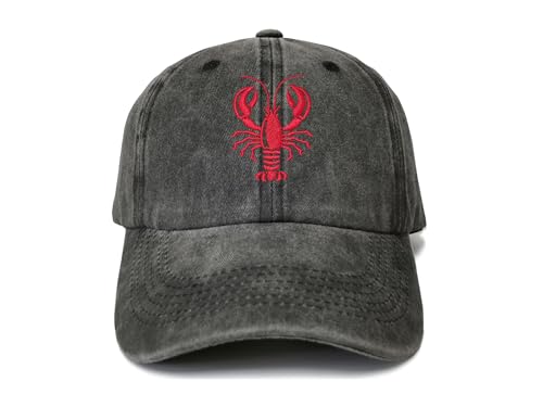 Embroidered Lobster Crawfish Baseball Hats for Men Women - color: Crawfish Lobster (Washed Black)