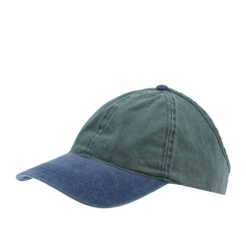 The Vintage Year Ponytail Open Back Washed/Brushed Cotton Adjustable Baseball Sports Cap - color: Navy/Green