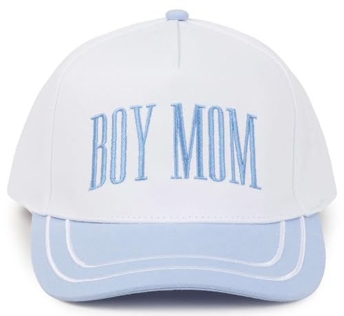 D&Y Retro 2-Tone Canvas Baseball Cap for Women - Funny Embroidered Distressed Snapback, Adjustable Cotton Dad Hat - color: Boy Mom-lt Blue
