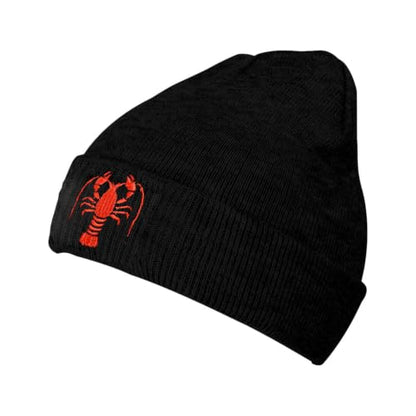 Black Beanie Hat for Men Women Embroidered Knit Winter Beanies Cap - color: Crawfish