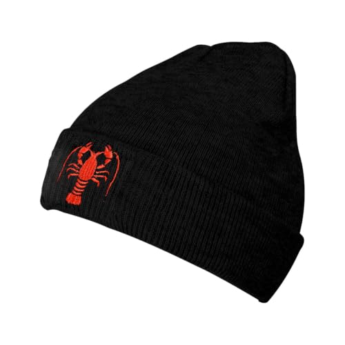 Black Beanie Hat for Men Women Embroidered Knit Winter Beanies Cap - color: Crawfish