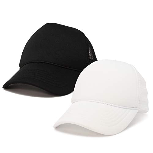 DALIX Solid Blank Trucker Hats Caps 2 Pack - color: Black and White