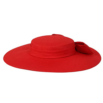 Fascinators Women Wide Brim 20s 50s Derby Pillbox Hat Bowknot Cocktail Tea Party Church Dress Hats - color: Red