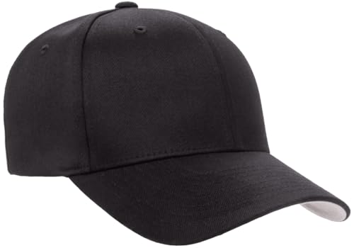 Flexfit Wooly Combed 6-Panel Structured Baseball Cap | Stretch Fitted - color: Black, size: Small-Medium