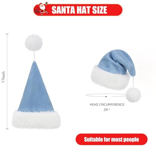 Personalized Santa Hat for Adults, Super Soft Plush Holiday Christmas Hat, Xmas New Year Party Headwear - color: Plush-light Blue