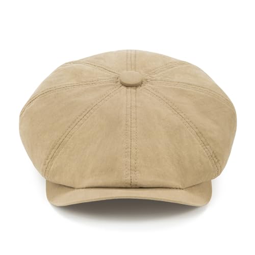 BOTVELA Men's Newsboy Gatsby Hat Cotton Cabbie Cap - color: Khaki, size: 7 3/4