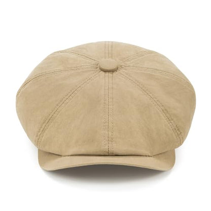 BOTVELA Men's Newsboy Gatsby Hat Cotton Cabbie Cap - color: Khaki, size: 7 1/2