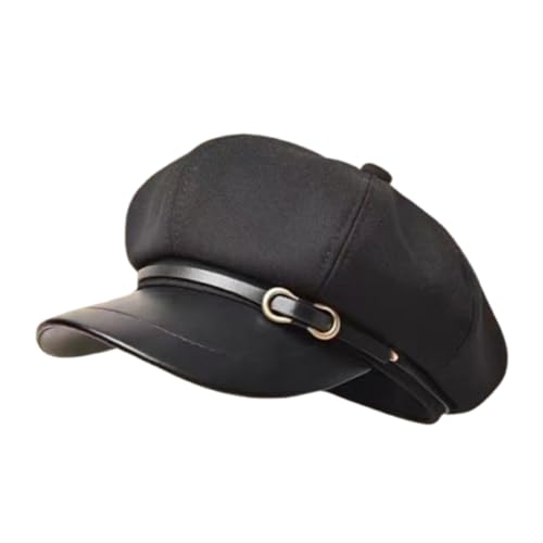 Newsboy Cabbie Baker Hat Octagonal Beret Cap Pageboy Visor Paperboy Hats Sailor Fiddler Caps for Women Men - color: Black