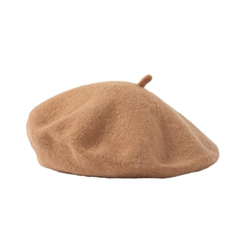 French Style Acrylic Beret - Solid Color Wool-Look Classic Winter Beanie Hat - color: Camel