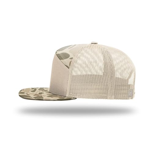 Richardson 168 Hi-Pro 7 Panel Adjustable Snapback Trucker Mesh Back Cap - color: Harvest Duck Camo/Sandstone