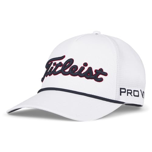 Titleist Men's Tour Performance Mesh Golf Hat - color: White/Navy/Red