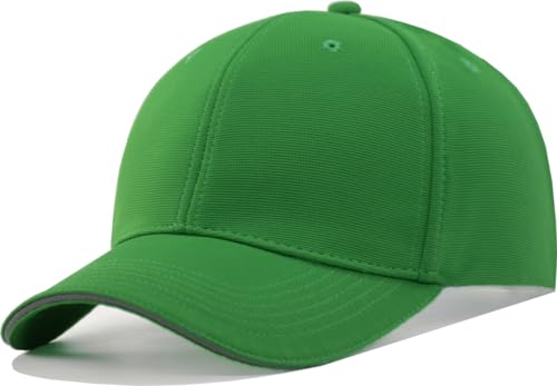TSSGBL Men's Plain Baseball Hat - OSFM & XXL Big Head Fit，Adjustable Structured Ball Cap with Reflective Sandwich Brim - color: Kellygreen, size: Medium-Large