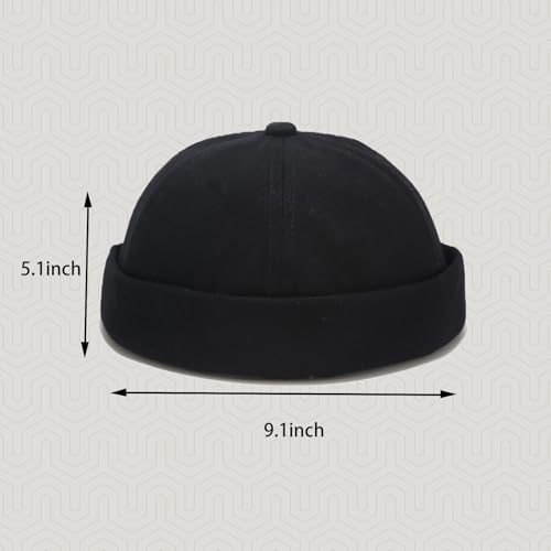Mens Docker Cap Brimless Skullcap Sailor Cap Rolled Cuff Retro Beanie Hat - color: Pure Black