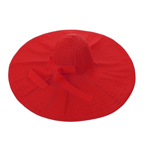 Women's Super Wide Brim Sun Hat - Extra Large Floppy Beach Bucket Hat, Foldable Summer Sun Protection Outdoor Travel Cap - color: Red