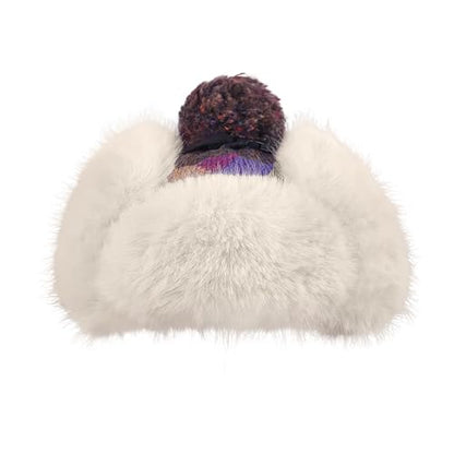 Women's Colorful Knit Trapper Hat with Faux Fur Ear Flaps & Pom Pom,Warm Winter Beanie Hat, Windproof Snow Skull Caps - color: Colorful-purple