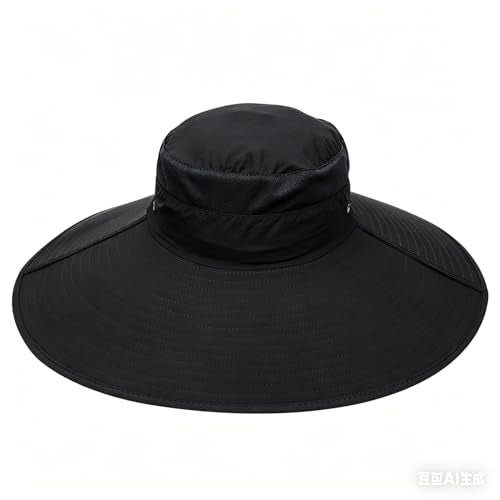 HUAMULAN Men Wide Brim Sun Hat Summer Outdoor Women Bucket Fishing Hats - color: Black