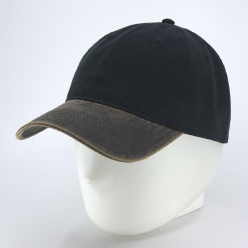 Heavy Washed Coated Canvas Wax-Look Adjustable Low Profile Men Women Baseball Cap - color: Canvas Dark Brown/Black