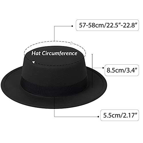 Classic Fedora Hat Two Tone Flat Top Hat with Band Wide Brim Pork Pie Hat Adjustable Patchwork Colors Panama Hat - color: Black-white|black Band