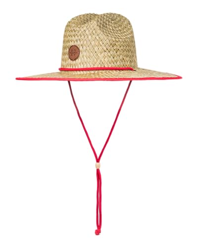 Roxy Girls' Pina to My Colada Woven Straw Hat | Wide Brim | Adjustable | Sun Protection | Beach | Vacation | Natural - color: Hibiscus