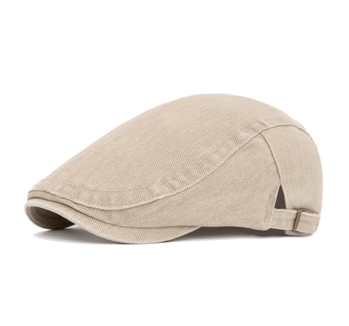 QHFHULV Newsboy Cap for Men Cotton Flat Gatsby Ivy Golf Cabbie Driving Hat - color: Classic Khaki