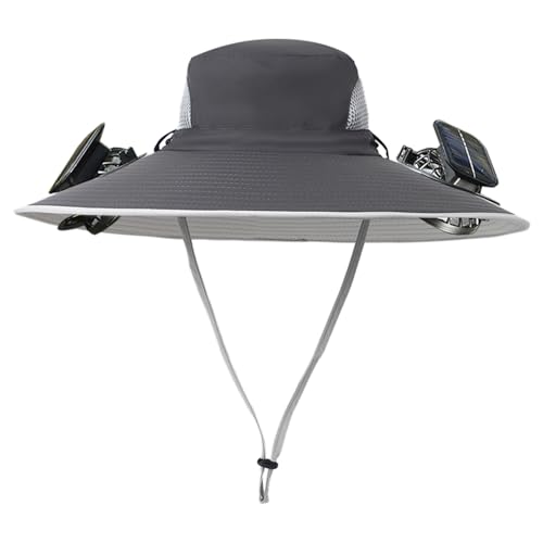 Men Women Wide Brim Sun Hats with 2 Solar Fan Waterproof Breathable Bucket Hat Outdoor Fishing Hat for Hiking Camping - color: Solid Dark Grey