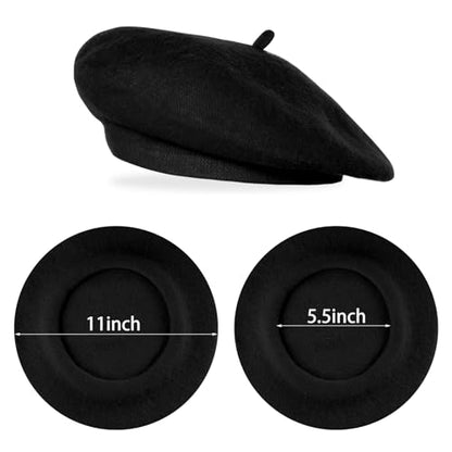Classic Beret Hats for Women French Beret Hats Costume Accessories Painter Artist Cap with Scarf - color: Black