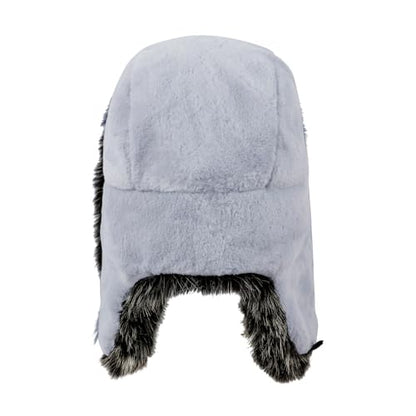 PURFUN Fuzzy Faux Fur Ushanka Russian Hat for Men Women, Winter Plush Full Hood Earflap Cap Cycling Ski Hunting Trapper Hat - color: Grey