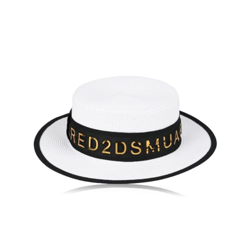 2026 New Viral Influencer Letter Band Boater Straw Sun Hat for Women Wide Brim UV Protection Beach Vacation Essentials - color: White
