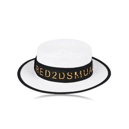 2026 New Viral Influencer Letter Band Boater Straw Sun Hat for Women Wide Brim UV Protection Beach Vacation Essentials - color: White