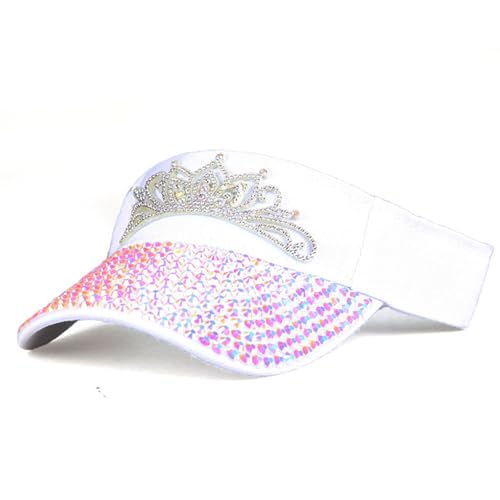 Bling Visor Shiny Rhinestones Sport Sun Adjustable Summer Cap Visor Caps for Women Men - color: Queen-white