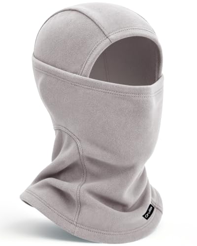 Balaclava Ski Mask for Men Women, Warm Fleece Face Mask Full Cover for Cold Weather Skiing Cycling, Ponytail Friendly - color: Light Grey
