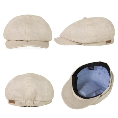 XL XXL Oversized 8 Panel Natural Linen Flat Cap Newsboy Hat Lightweight Summer Cooling Golf Outdoor Eco-Friendly - color: Beige(elastic), size: X-Large-XX-Large