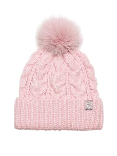 Victoria's Secret Cozy Cable-Knit Pom Beanie Shine Color Pink Rhinestone Logo New