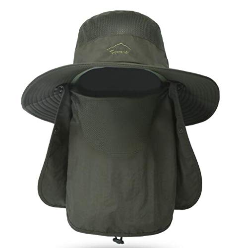 Fishing Hat for Men & Women, Sun Protection Hat with Face Cover & Neck Flap - color: Army Green