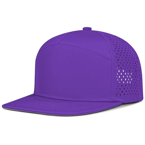 4 Inclusive Sizes Performance Flat Brim Trucker Hat Men Women, 7 Panel Snapback Running - color: 75.purple