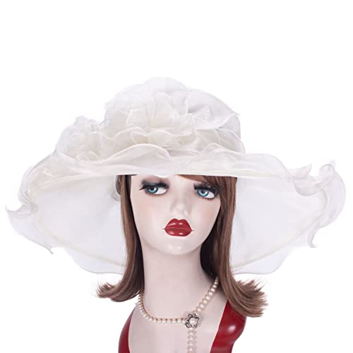 Lawliet Womens Dressy Wide Brim Church Wedding Occasion Sun Hat A613 - color: Ivory