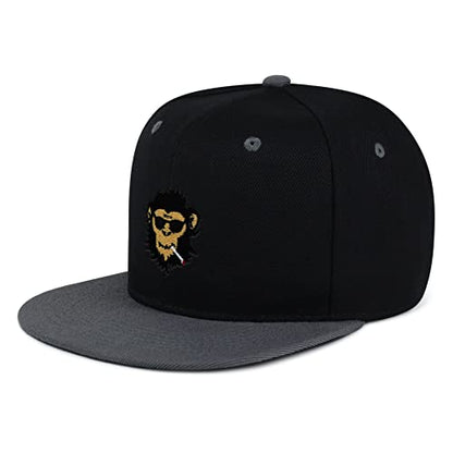 Smoking Monkey Hip-Hop Snapback Hat Embroidered Baseball Cap Wild Animal Funny - color: 18. Black/Grey