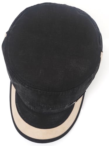 Men Flat Top Hat Cadet Army Cap Twill Cotton Baseball Military Cap - color: F - Black