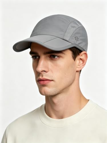 Solaris UPF 50+ Running Cap Mesh Baseball Hat Foldable Unisex - color: Light Grey, size: Standard