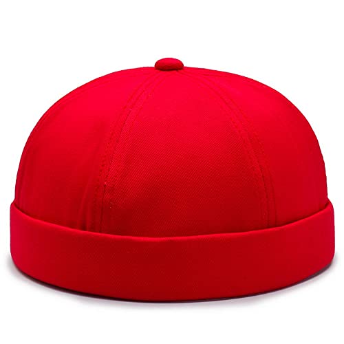 Gogobear Mens Brimless Docker Beanie Adjustable Rolled Cuff Sailor Cap - color: Red