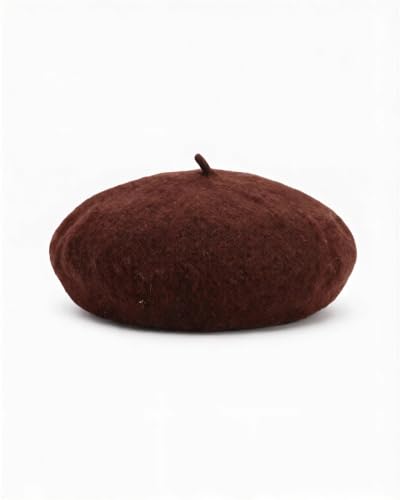 French Beret Hats for Women - Wool Solid Color Beanie Cap - color: Coffee