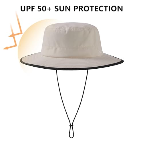BASSDASH UPF 50+ Water-Resistant Fishing Bucket Hat with Laser Perforated Mesh Adjustable for Men Women Outdoor Hiking - color: Beige