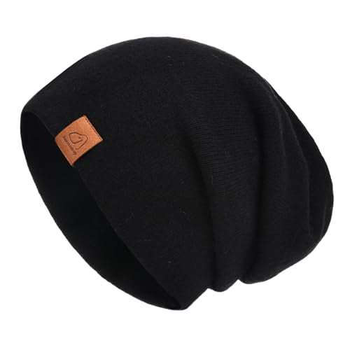 jaxmonoy Slouchy Knit Beanies Winter Hats for Women Men Soft Warm Reversible Slouch Cuffed Skull Knitted Beanie Cap - color: Black