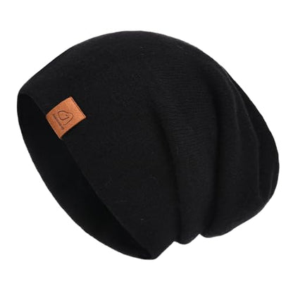 jaxmonoy Slouchy Knit Beanies Winter Hats for Women Men Soft Warm Reversible Slouch Cuffed Skull Knitted Beanie Cap - color: Black