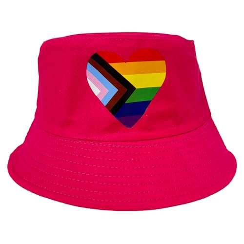 Pride Unisex Bucket Hat Reversible Double-Side-Wear Packable for Travel, Outdoors, and Beach - color: Pink Progress Pride Heart