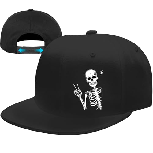 Skull Hat Snapback Hats for Men Flat Bill Hats for Men Fitted Hat Adjustable Black Baseball Hats - color: Skeleton. Yeah