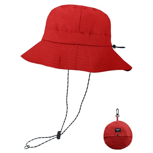 NPQQUAN Sun Bucket Hats for Woman Men Lightweight Sun Hat Packable Foldable - color: (Pure Red)