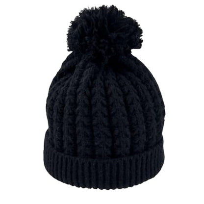 Humble Hilo Knit Hats Beanies for Women Winter Pom Beanie Men or Women Beanies Cable Knit Beanie - color: Black Pom Pom