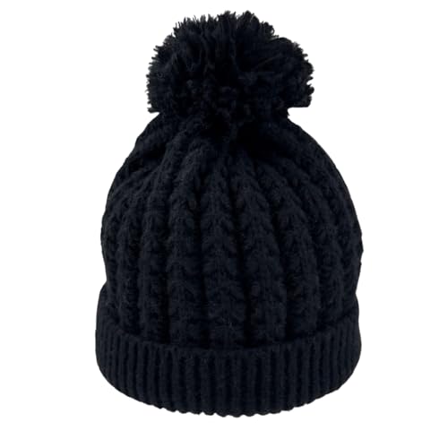 Humble Hilo Knit Hats Beanies for Women Winter Pom Beanie Men or Women Beanies Cable Knit Beanie - color: Black Pom Pom