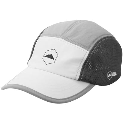 Tough Headwear 5 Panel Running Hat-Lightweight Breathable Nylon Trail Runner Hats-Camper Hat -Flat Brim Runners Hats - color: White